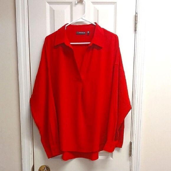 H&M Red Casual Oversized Button Up Shirt NWOT - Picture 1 of 8